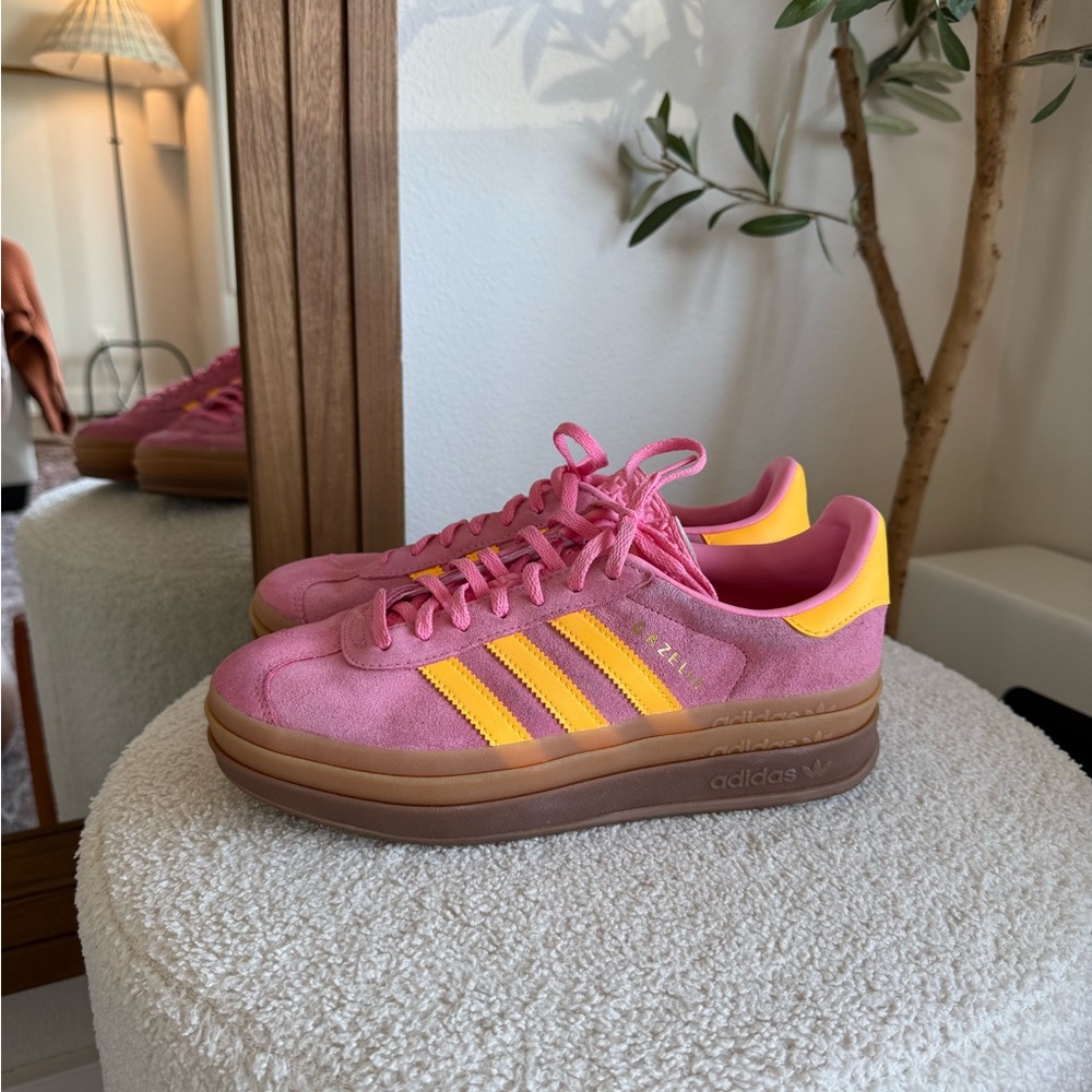 Adidas Pink and Yellow Platform Sneakers